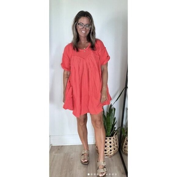 FREE PEOPLE Catalina Mixed Media Minidress in Radiant Watermelon Size X-Small - Picture 12 of 16